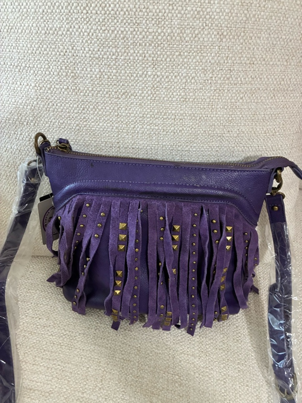 Sharif NWT Purple Crossbody Bag w/Suede Studded Fringe - Picture 3 of 14